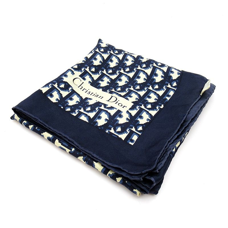 ディオール スカーフ シルク100％ レディース ネイビー アイボリー