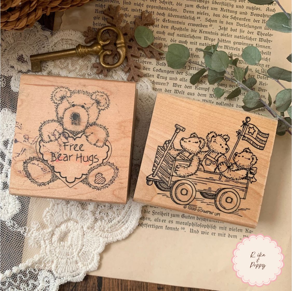 アメリカ製 ヴィンテージ 木製 ウッドスタンプ 2個セット くま