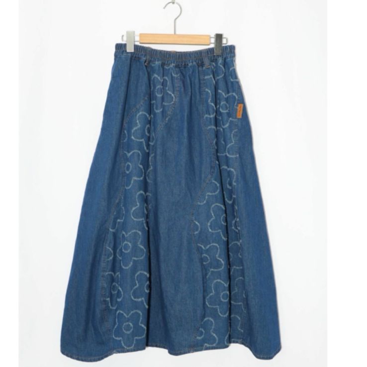  Scolar 花柄ジャガードor配色波模様デニムスカート フレアスカート ロングスカート