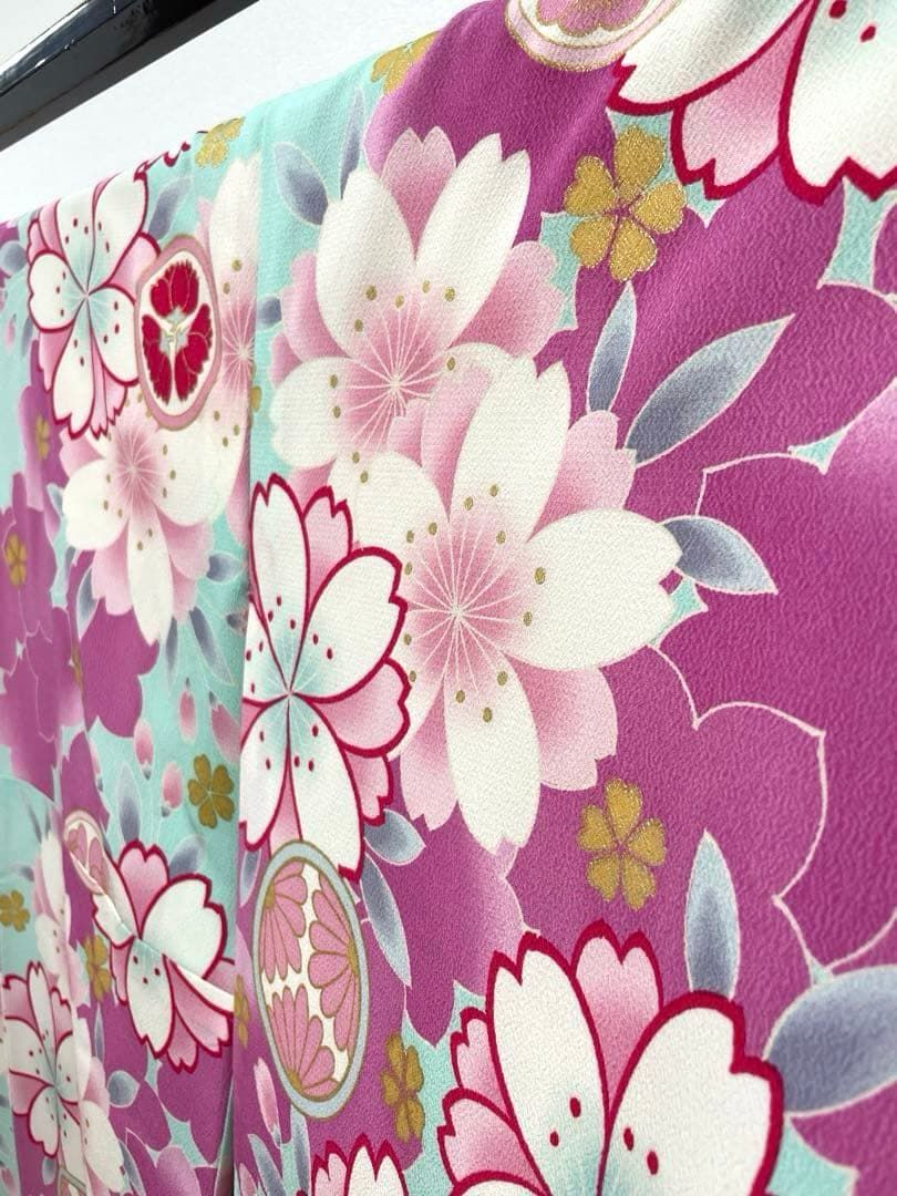 二尺袖 ポリエステル着物 袴向き 南明奈 金彩 紋意匠 躾糸付き MOP 554