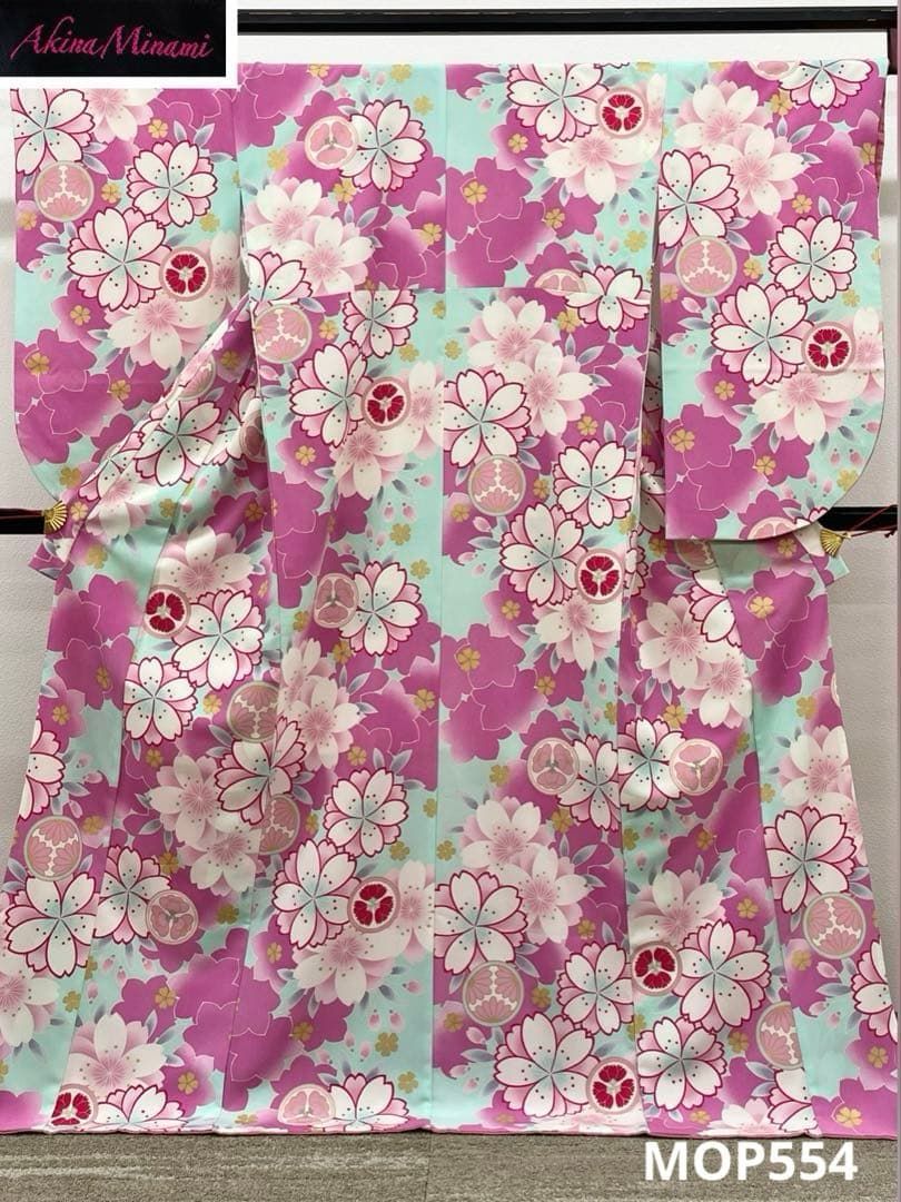 二尺袖 ポリエステル着物 袴向き 南明奈 金彩 紋意匠 躾糸付き MOP 554