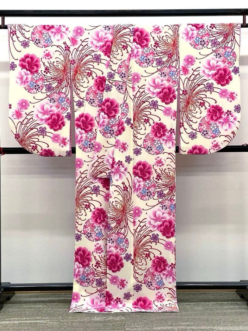 二尺袖 ポリエステル着物 袴向き 山本寛斎 金彩 紋意匠 躾糸付き