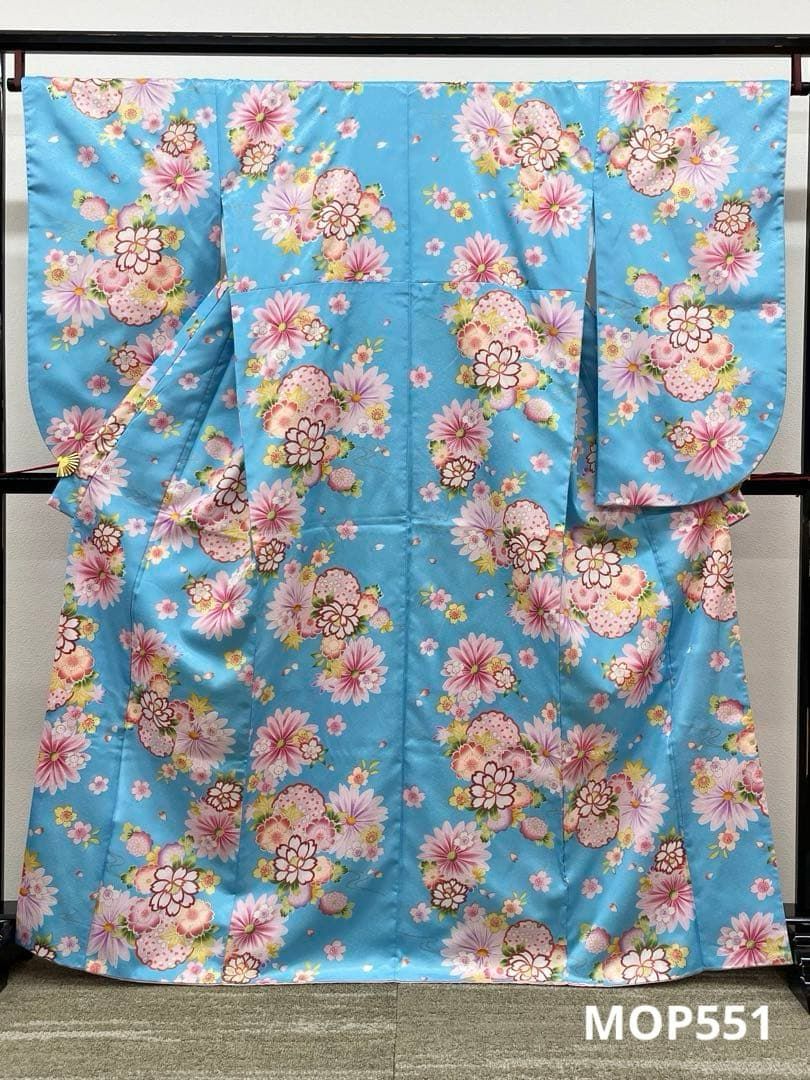 二尺袖 ポリエステル着物 袴向き 金彩 紋意匠 雪輪に桜 秋桜 MOP551 二尺袖 ポリエステル着物 袴向き 金彩 紋意匠 雪輪に桜 秋桜 MOP551