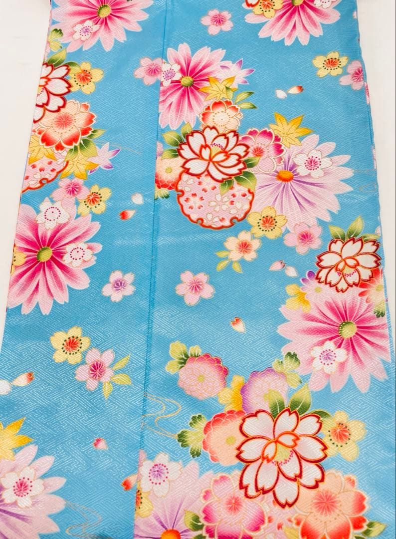 二尺袖 ポリエステル着物 袴向き 金彩 紋意匠 雪輪に桜 秋桜 MOP551 二尺袖 ポリエステル着物 袴向き 金彩 紋意匠 雪輪に桜 秋桜 MOP551