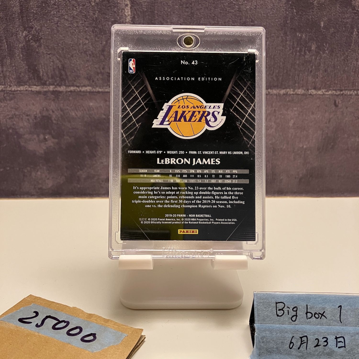 2019-20 Panini LeBron James 35 99 Los Angeles Lakers Noir Association Edition カード