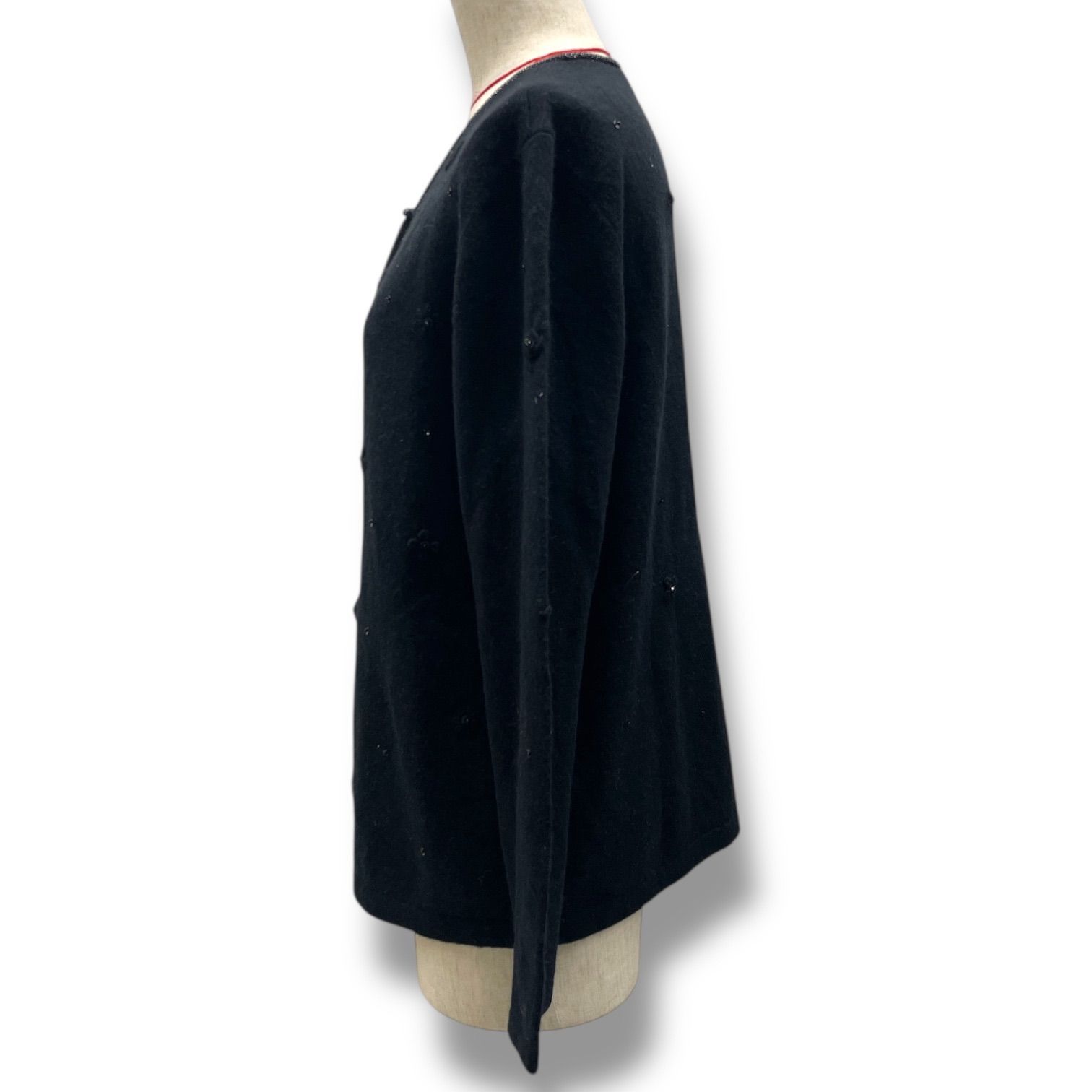 ATELIER SAGAN アトリエサガン カシミヤ 刺繍 ニットカーディガン 花柄 フラワー 羽織り 長袖 レトロ 黒 ブラック Lサイズ レディース 冬 ゴーゴー古着マルイファミリー 5 No.364