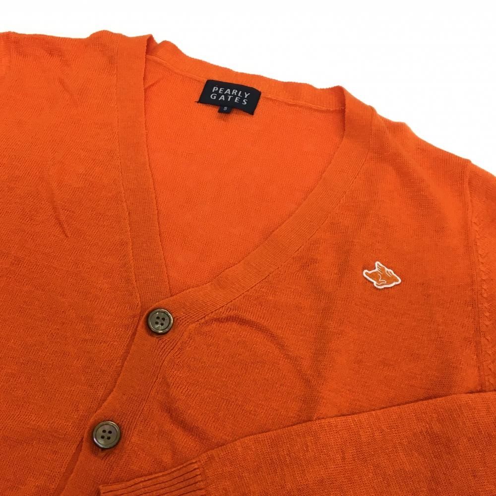 超美品】パーリーゲイツ ニットカーディガン オレンジ 麻100％ 薄手