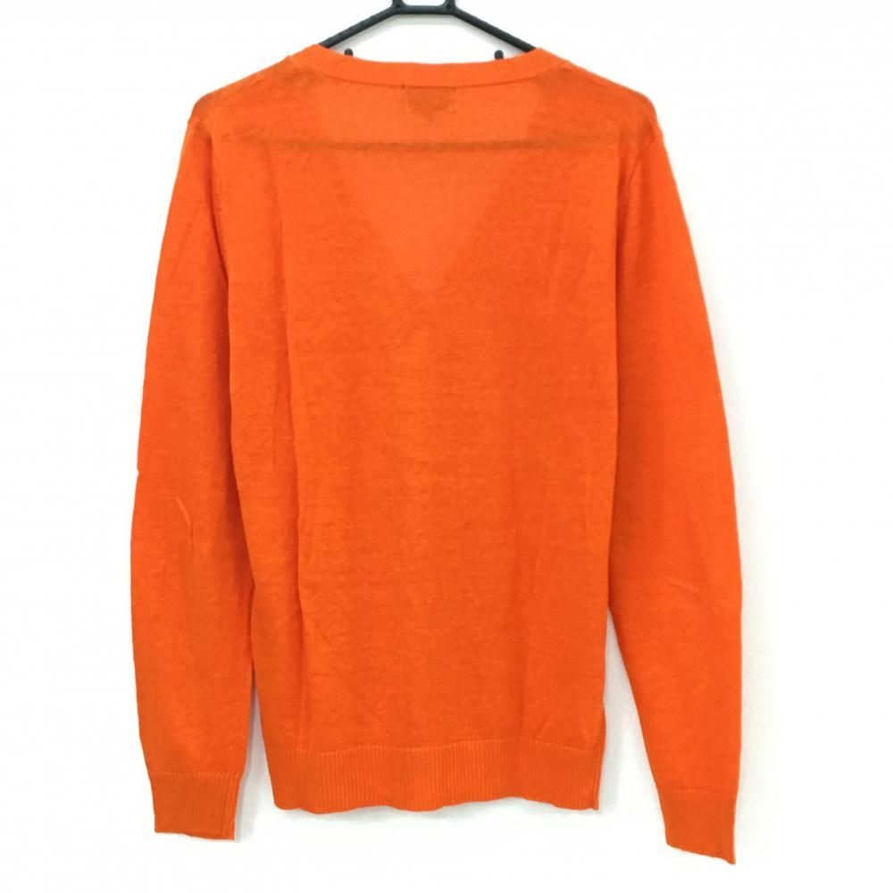 超美品】パーリーゲイツ ニットカーディガン オレンジ 麻100％ 薄手