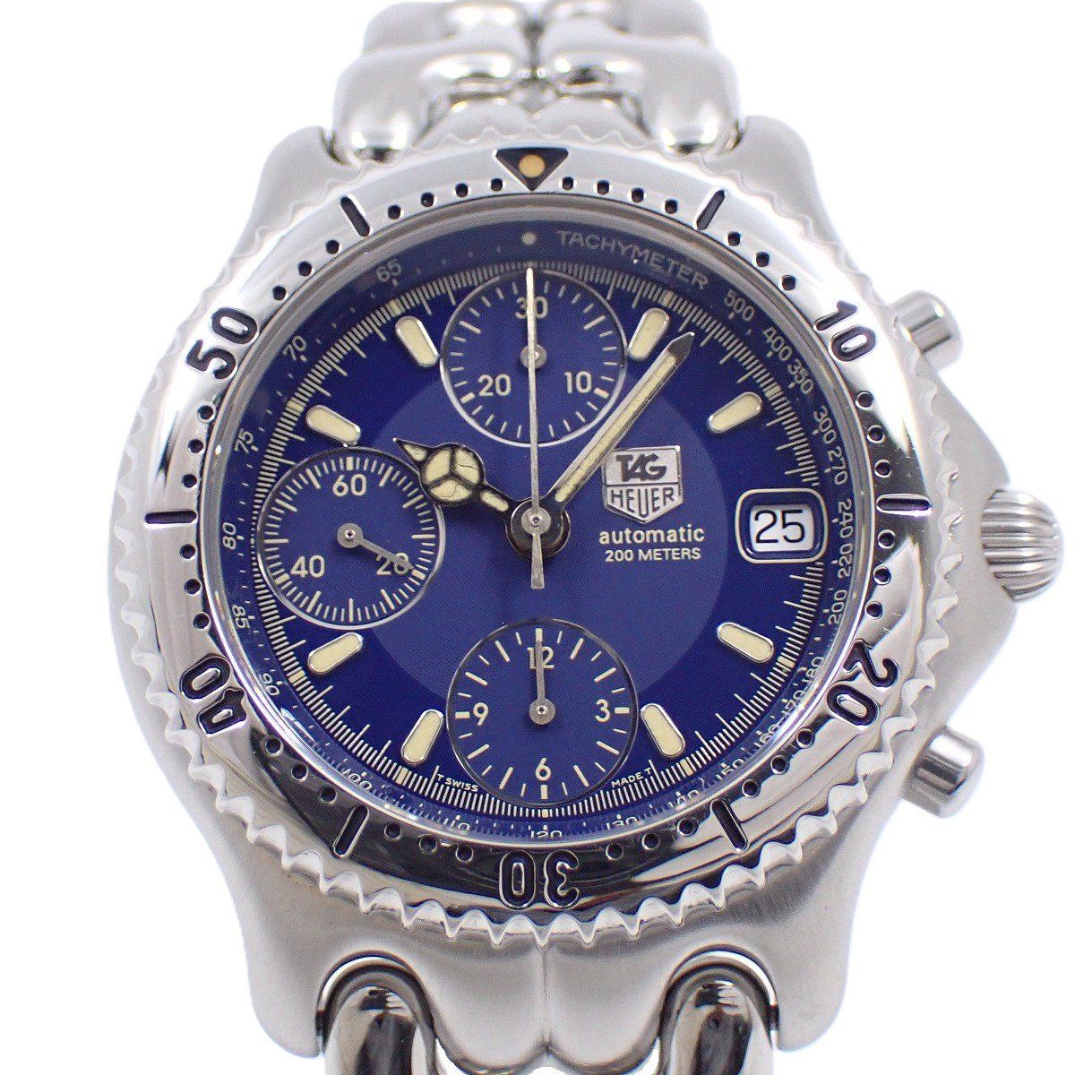 タグホイヤー S el クロノグラフ 自動巻き メンズ 腕時計 青文字盤 SSベルト CG 2111