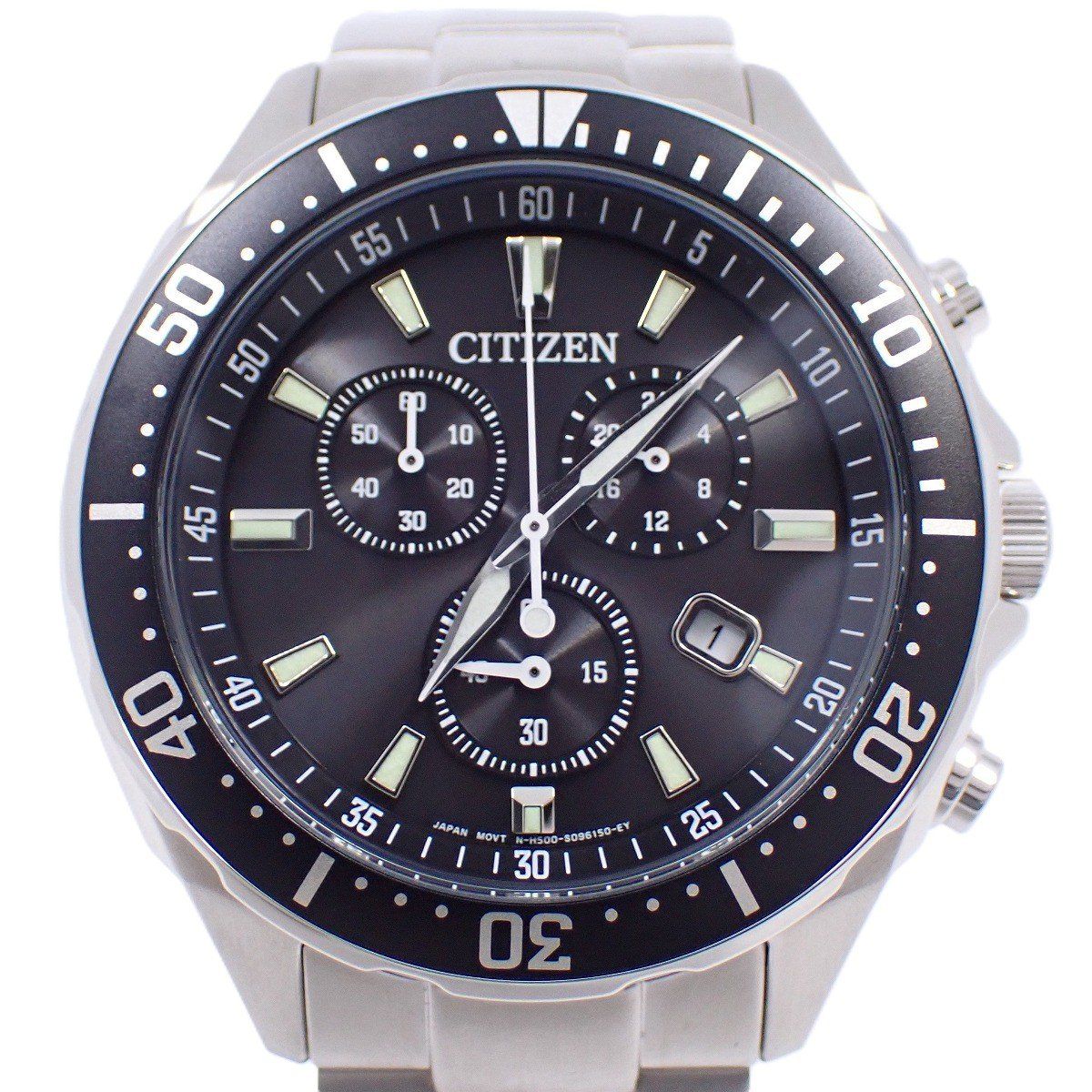 シチズン エコドライブ クロノグラフ メンズ 腕時計 黒文字盤 SSベルト VO 10 6771 F