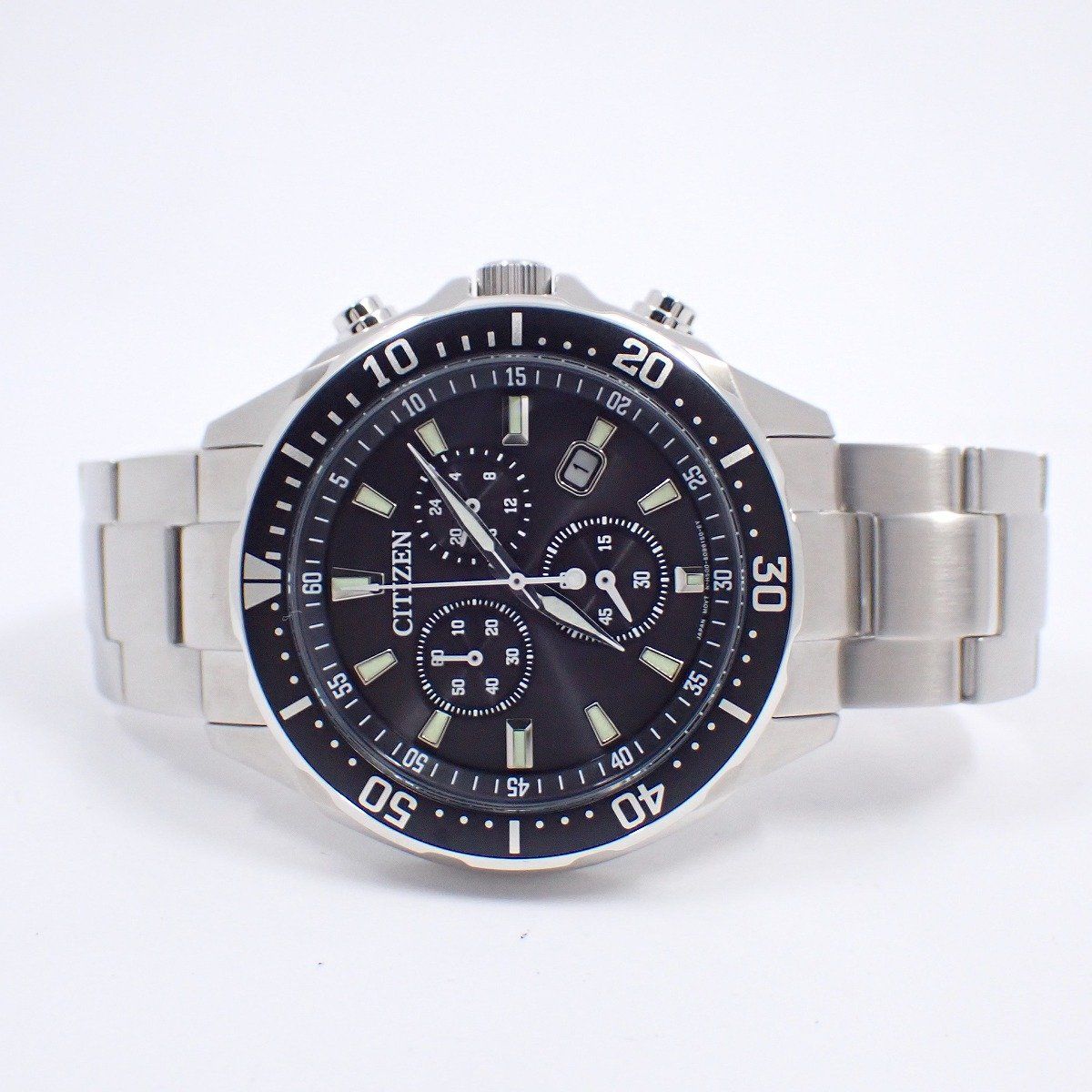 シチズン エコドライブ クロノグラフ メンズ 腕時計 黒文字盤 SSベルト VO 10-6771 F