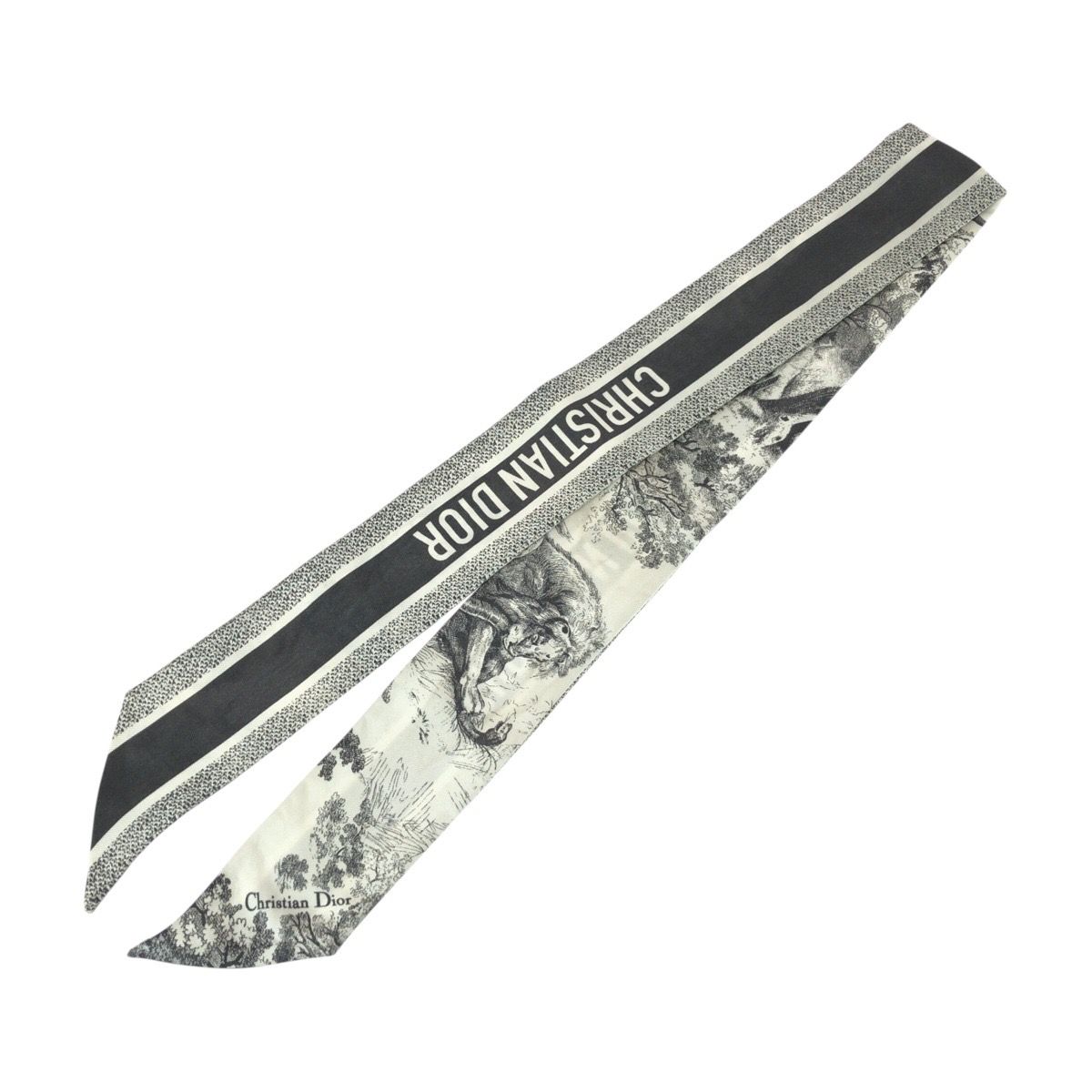 Christian Dior クリスチャンディオール ミッツァスカーフ グレー ホワイト シルク スカーフ メンズ 506524