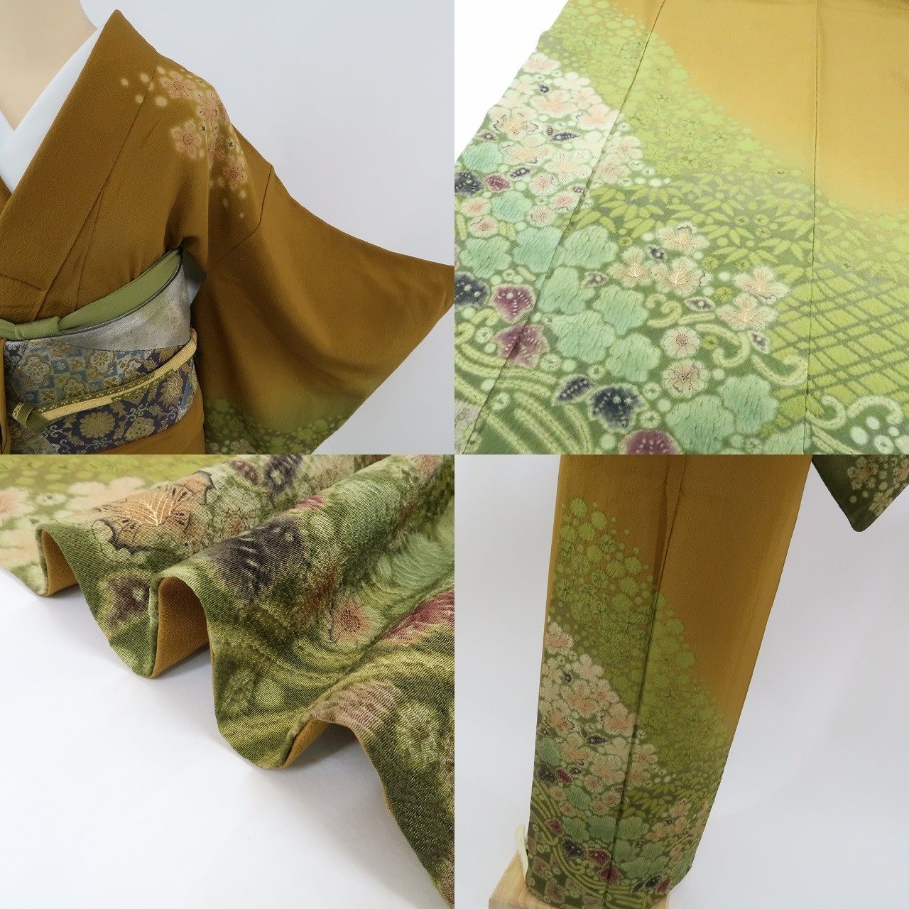 ✾まめ藤✾m594＊美品 正絹 作家物落款 染一つ紋 絞り 手縫い仕立て