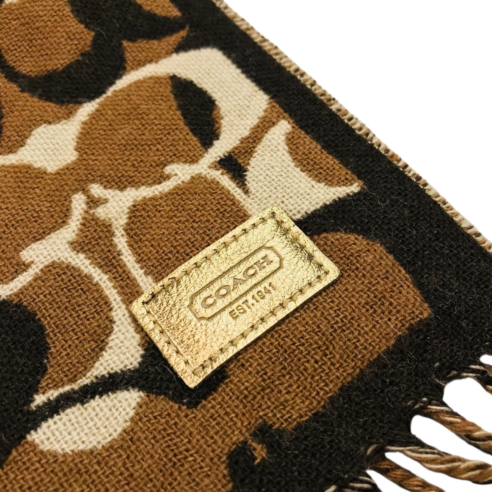 極美品☆COACH・コーチ シグネチャー総柄 ゴールドブランドロゴ刻印