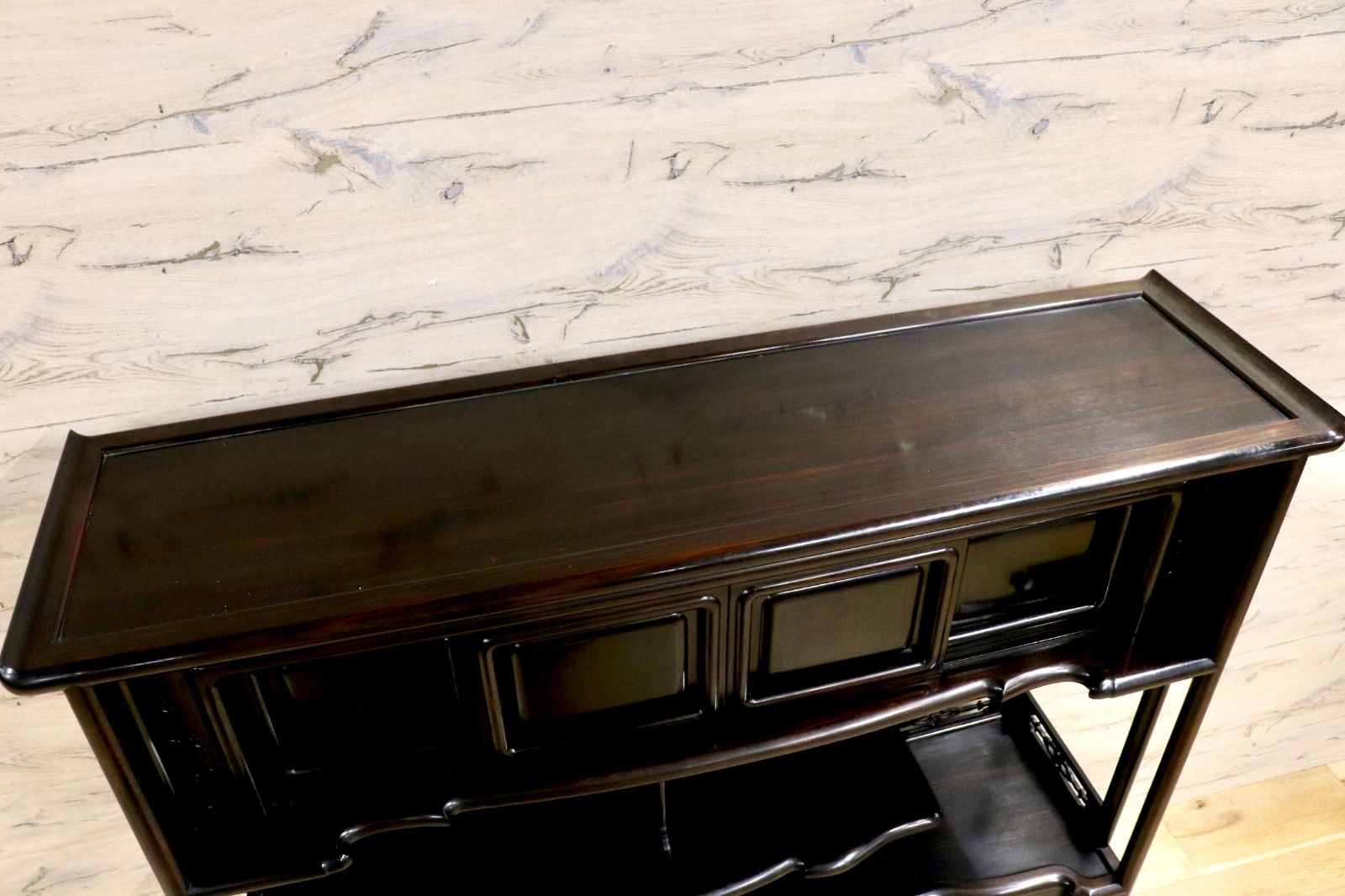 GMIH344○黒檀 茶棚 飾り棚 違い棚 サイドボード キャビネット 唐木