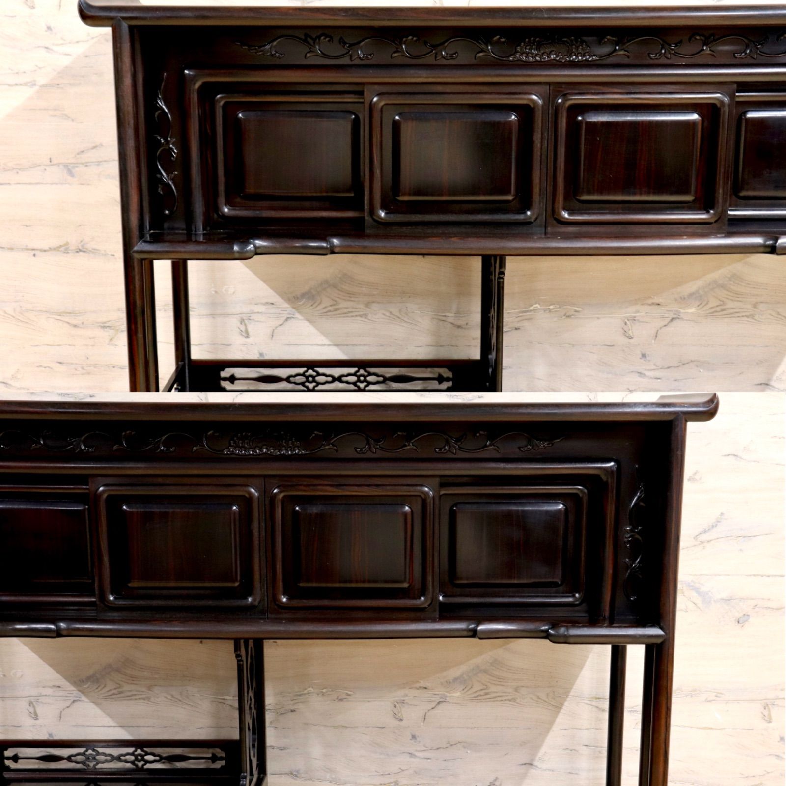 GMIH344○黒檀 茶棚 飾り棚 違い棚 サイドボード キャビネット 唐木