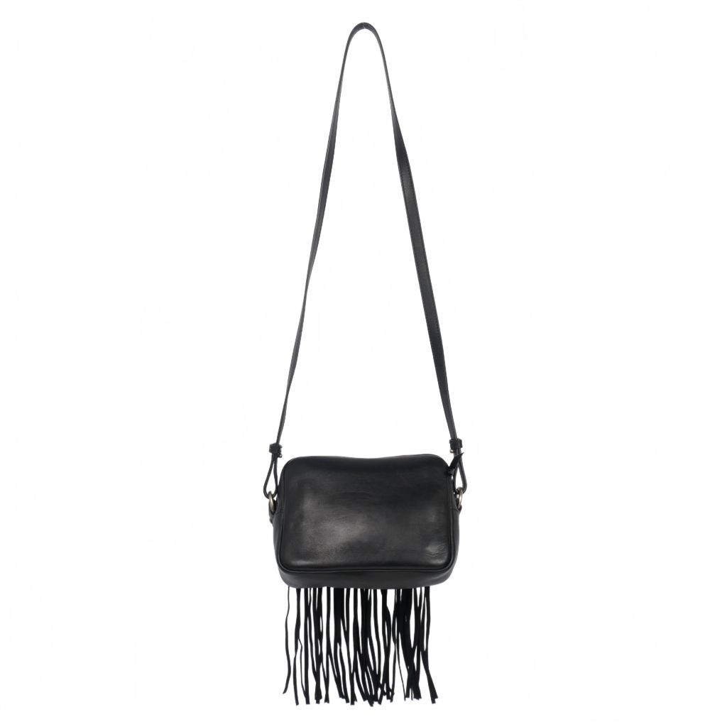 【中古】ゴールデングース GOLDEN  フリンジ スタッズ レザー ショルダーバッグ 黒 ブラック レディース ゴールデングース GOLDEN GOOSE フリンジ スタッズ レザー ショルダー