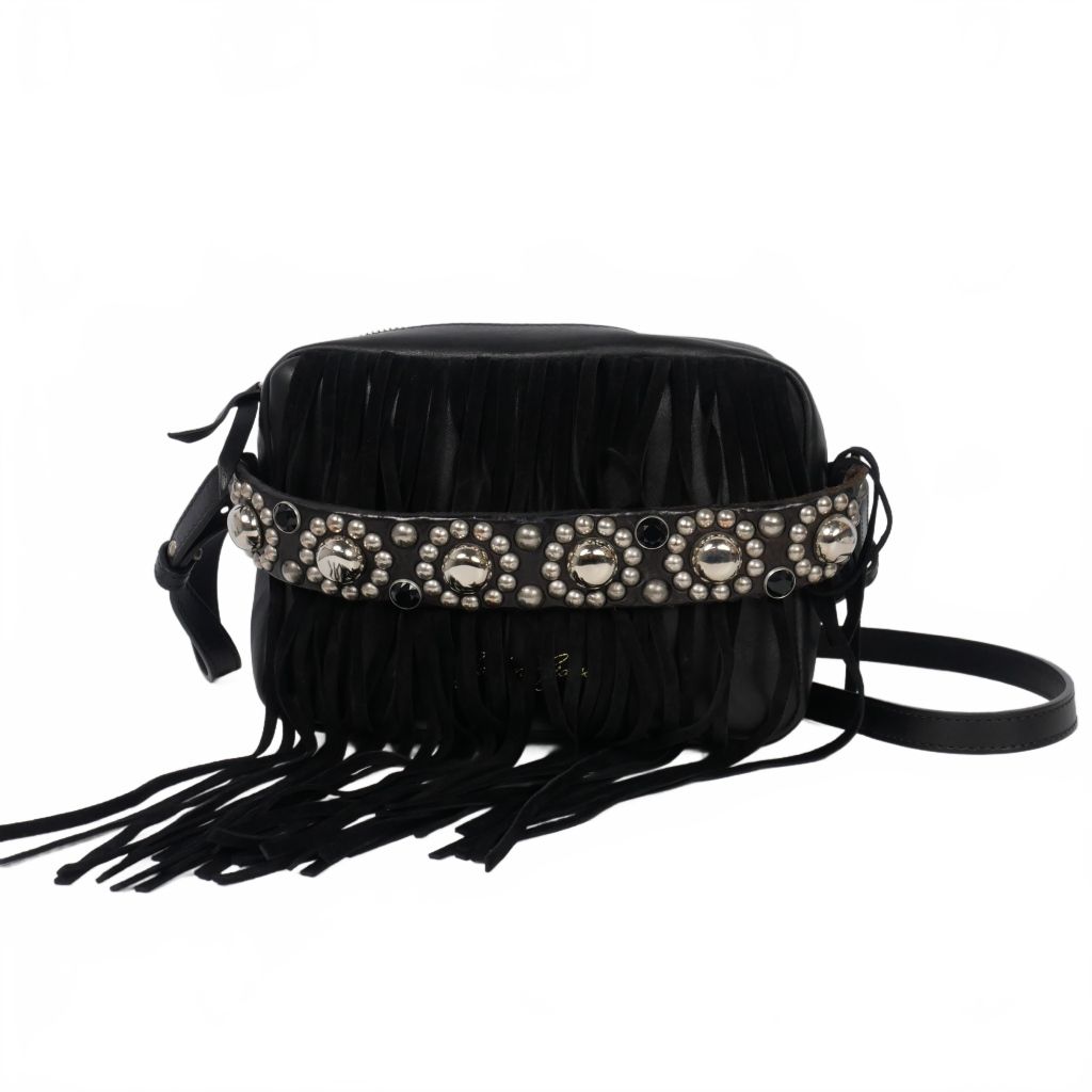 【中古】ゴールデングース GOLDEN  フリンジ スタッズ レザー ショルダーバッグ 黒 ブラック レディース ゴールデングース GOLDEN GOOSE フリンジ スタッズ レザー ショルダー