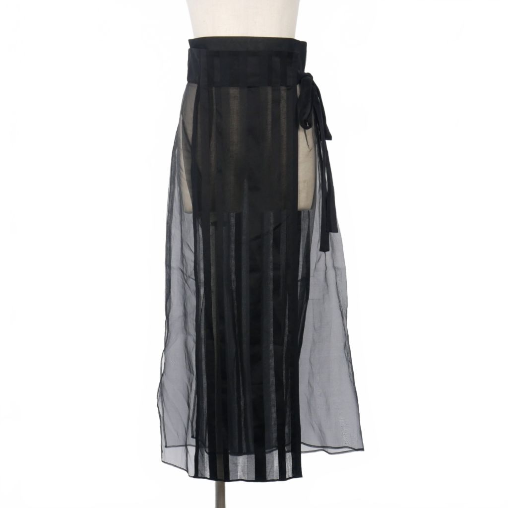 エンフォルド ENFOLD ストライプ シアー ラップスカート 36 黒