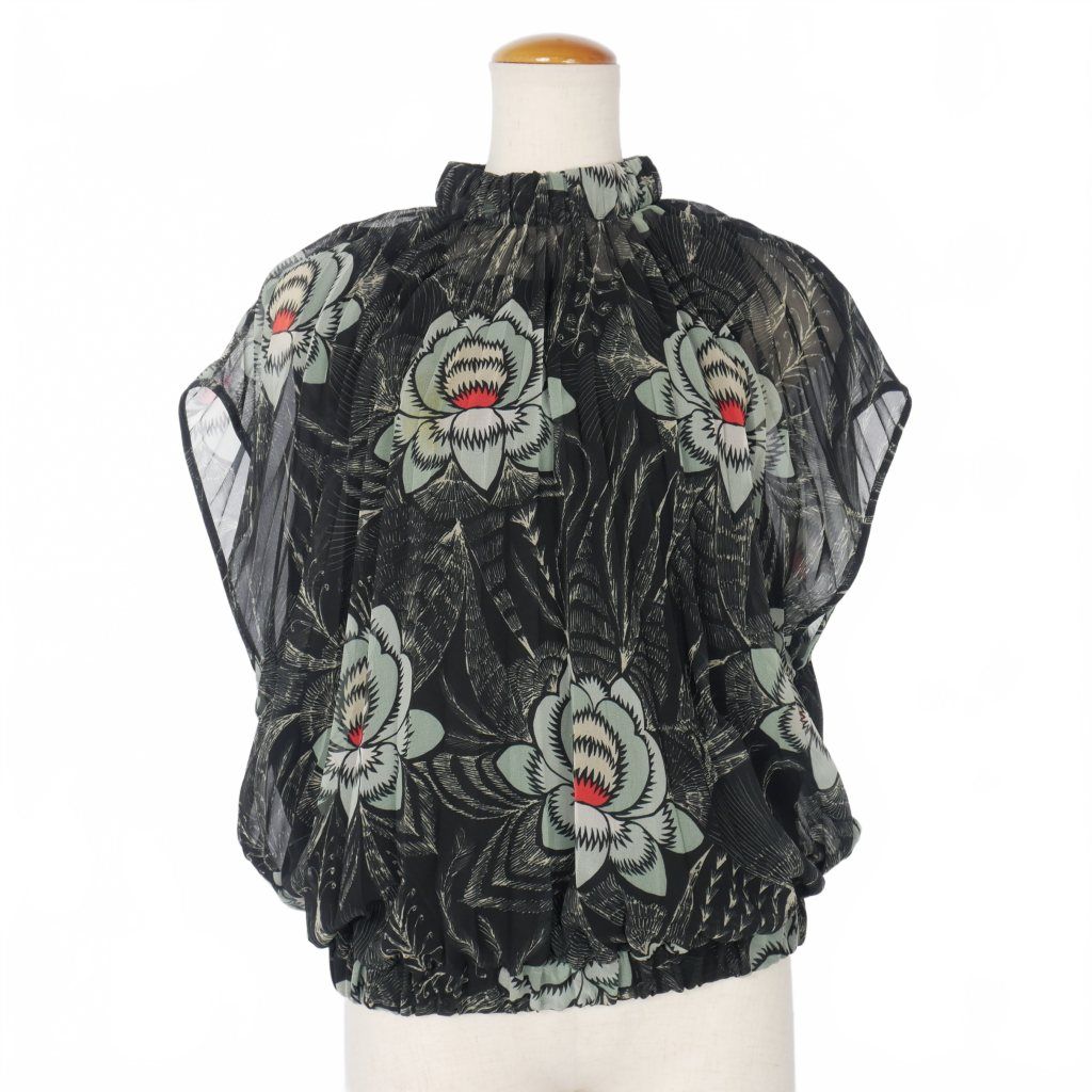 美品 DRIES VAN NOTEN 花柄プリント ブラウス クルーネック 黒 美品 DRIES VAN NOTEN 花柄プリント ブラウス クルーネック 黒
