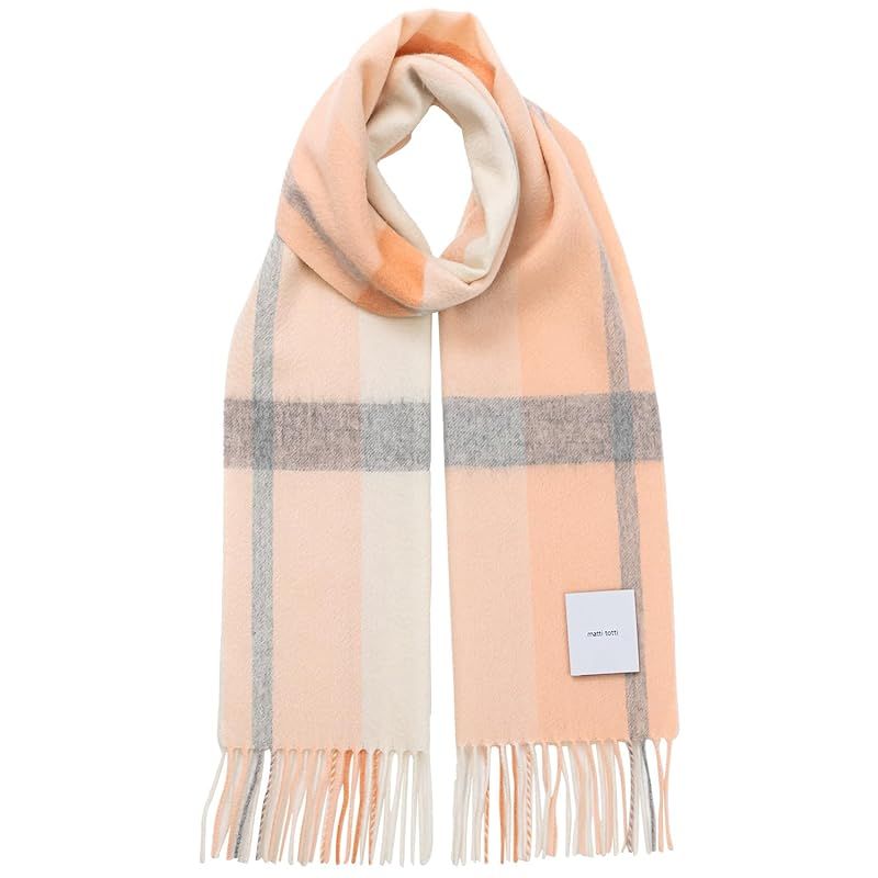彡 matti totti Coral × Ivory カシミヤ ストール カシミア 大判 厚手 メンズ チェック柄 チェック マフラー 100 男性 ロング カシミヤストール カシミアストール ギフト プレゼント B 0024 B-1 0