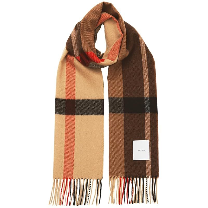 彡 matti totti メイプル × ブラウン カシミヤ マフラー カシミア 大判 厚手 メンズ チェック柄 チェック ストール 100 男性 ロング リバーシブル カシミヤマフラー カシミアマフラー ギフト プレゼント B 0021 B-1 1