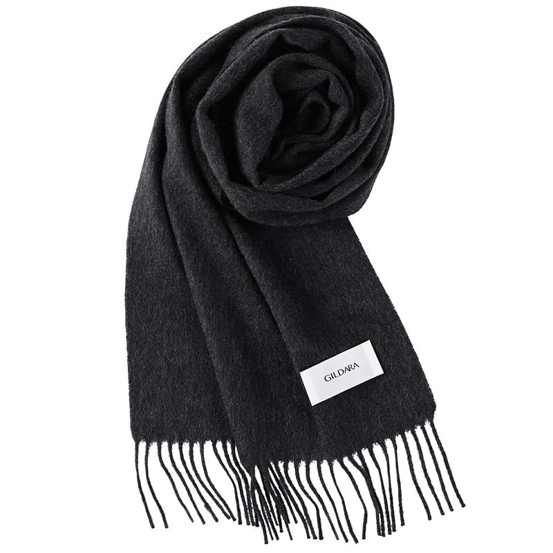 彡 GILDARA FT 33 最 カシミヤ ベーシックウェーブ カシミア マフラー 無地 メンズ レディース チャコールブラック D 0890 0