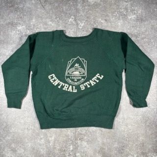 60 s unknown ラグランスリーブスウェット CENTRAL STATE カレッジスウェット 友愛クラブ クラックプリント グリーン