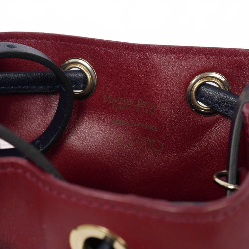 【中古】メゾンボワネ MAISON BOINET × ヨシヨ YOSHIYO 巾着ポーチ ショルダーバッグ レザー 黒 ブラック ボルドー メゾンボワネ MAISON BOINET × お買い得品 ヨシヨ YOSHIYO 巾着ポーチ