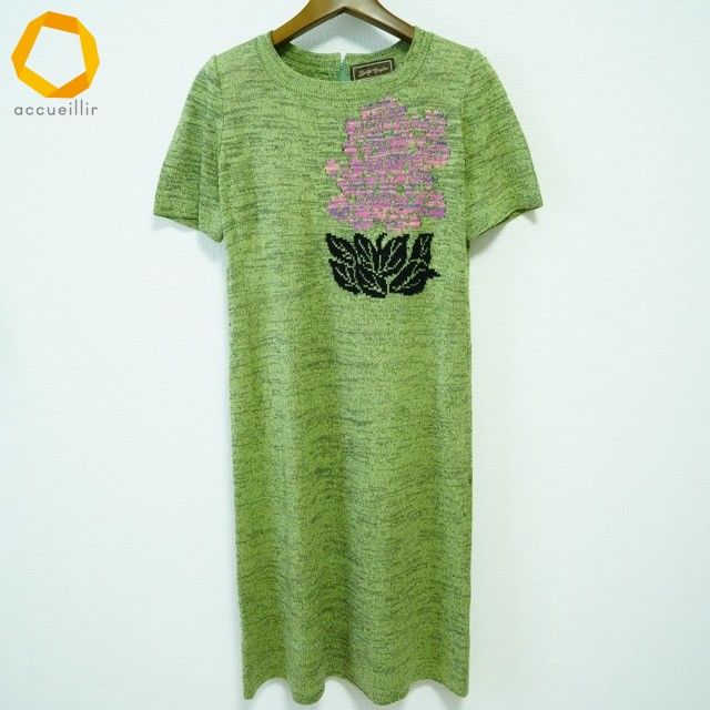 snc サイトウトヨコ 斉藤都世子 ワンピース 黄緑 ニット 花柄 半袖 レディース 969649