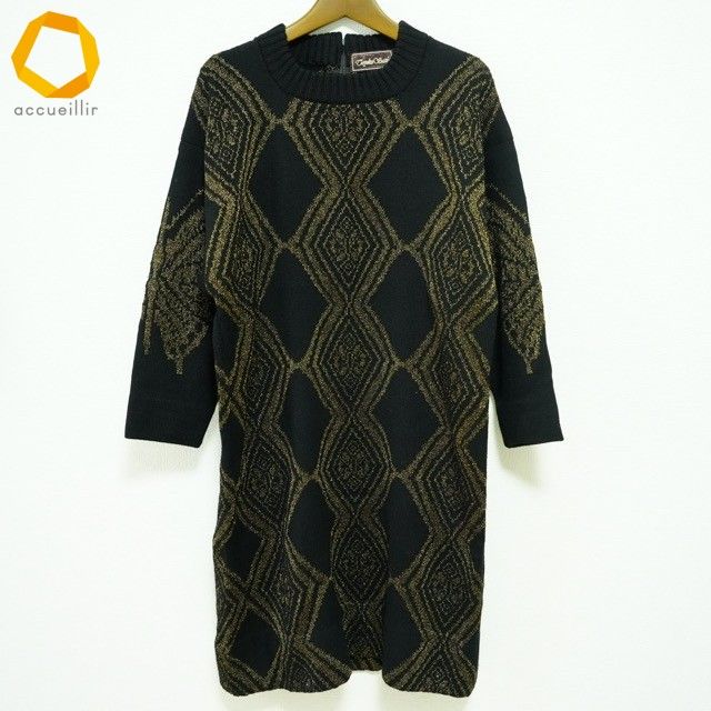 wnc サイトウトヨコ 斉藤都世子 チュニック 黒 ゴールド ニット 蝶 ラメ レディース 973391