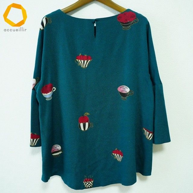 anc シセンドウ 詩仙堂 カットソー 青緑 カップ 七分袖 ちりめん レディース 973735