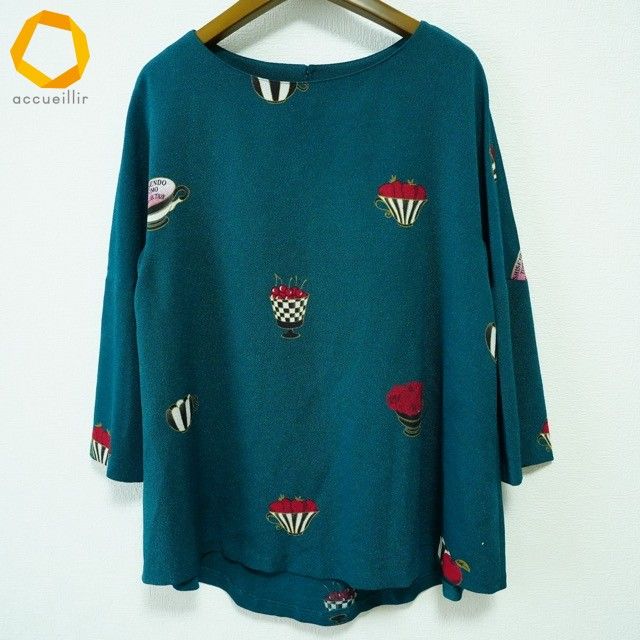 anc シセンドウ 詩仙堂 カットソー 青緑 カップ 七分袖 ちりめん レディース 973735