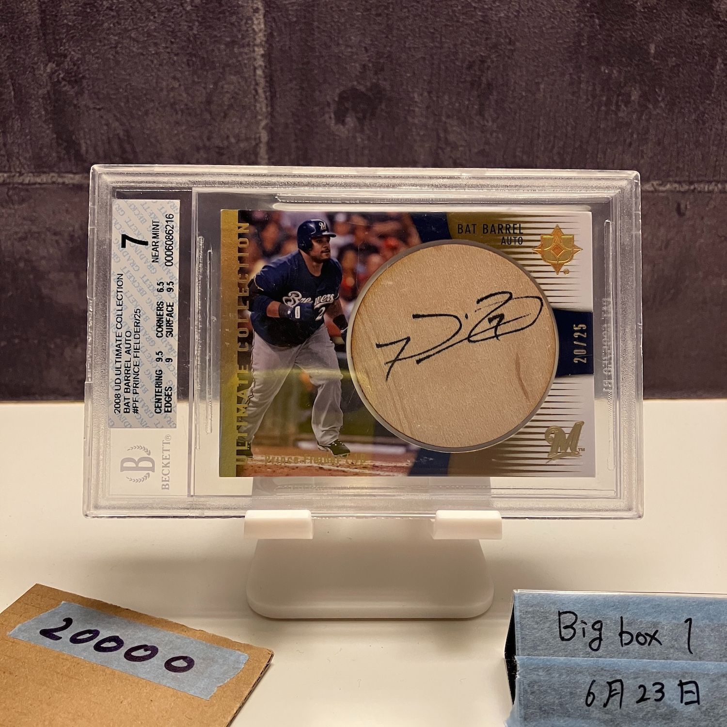 2008 Upper Deck Prince Fielder 20 25 直筆サインカード Milwaukee Brewers Ultimate Collection Game- バット カード