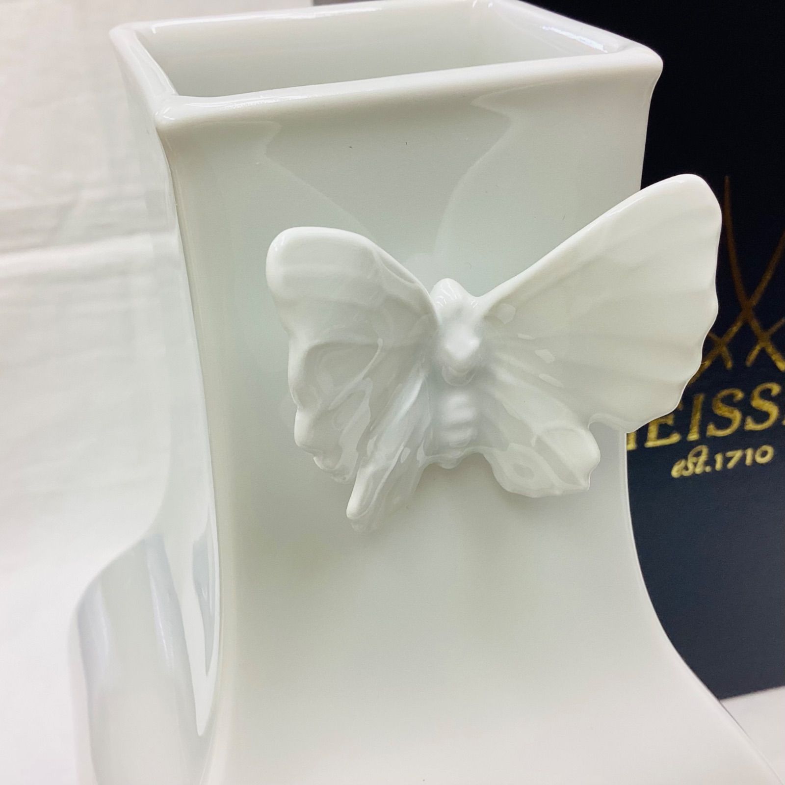 ☆Meissen マイセン バタフライスクエア 花瓶 花瓶 L 000000/50909