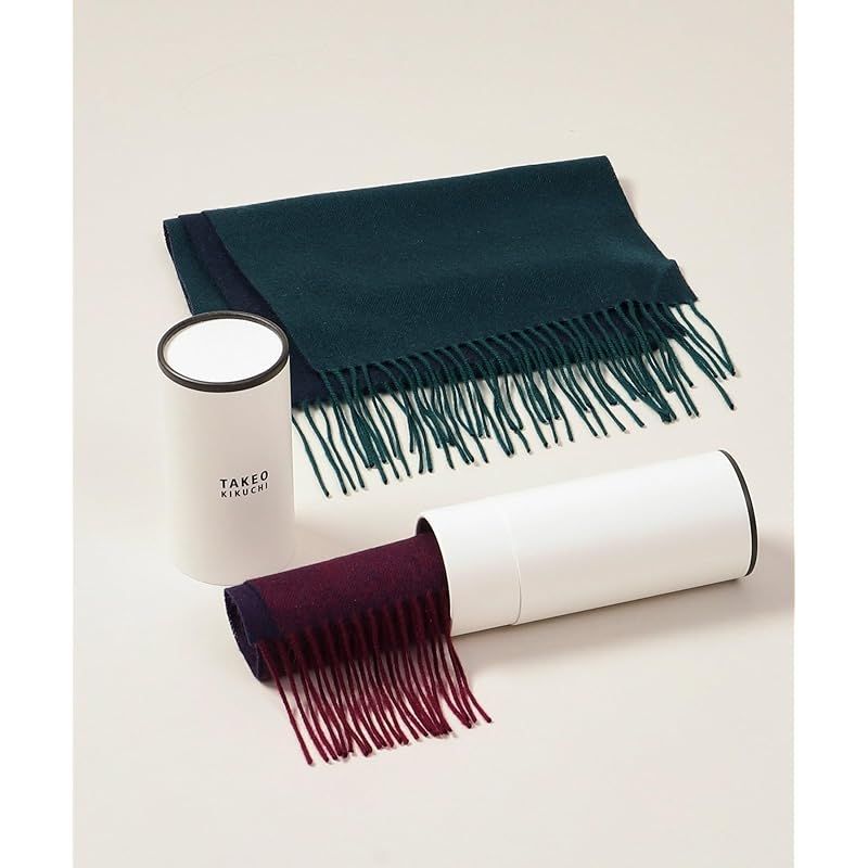 彡 タケオキクチ ストール マフラー カシミヤ 無地リバー 配色カシミヤマフラー メンズ ベージュ 052 00