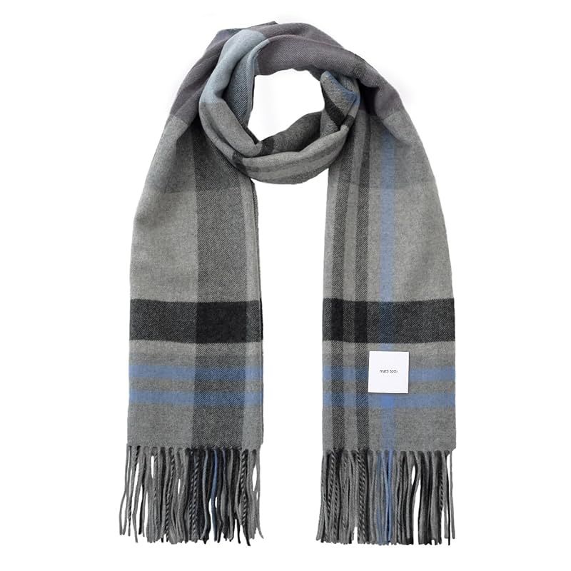 彡 matti totti Ash Blue カシミヤ ストール カシミア 大判 厚手 メンズ チェック柄 チェック マフラー 100 男性 ロング カシミヤストール カシミアストール ギフト プレゼント B 0024 26 0