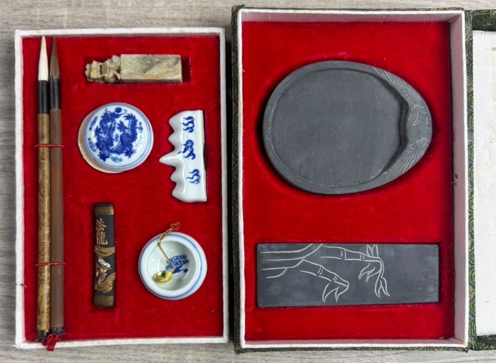 中國書道 硯箱 硯 筆 墨 印 朱肉 セット 未使用品 書道具 - メルカリ