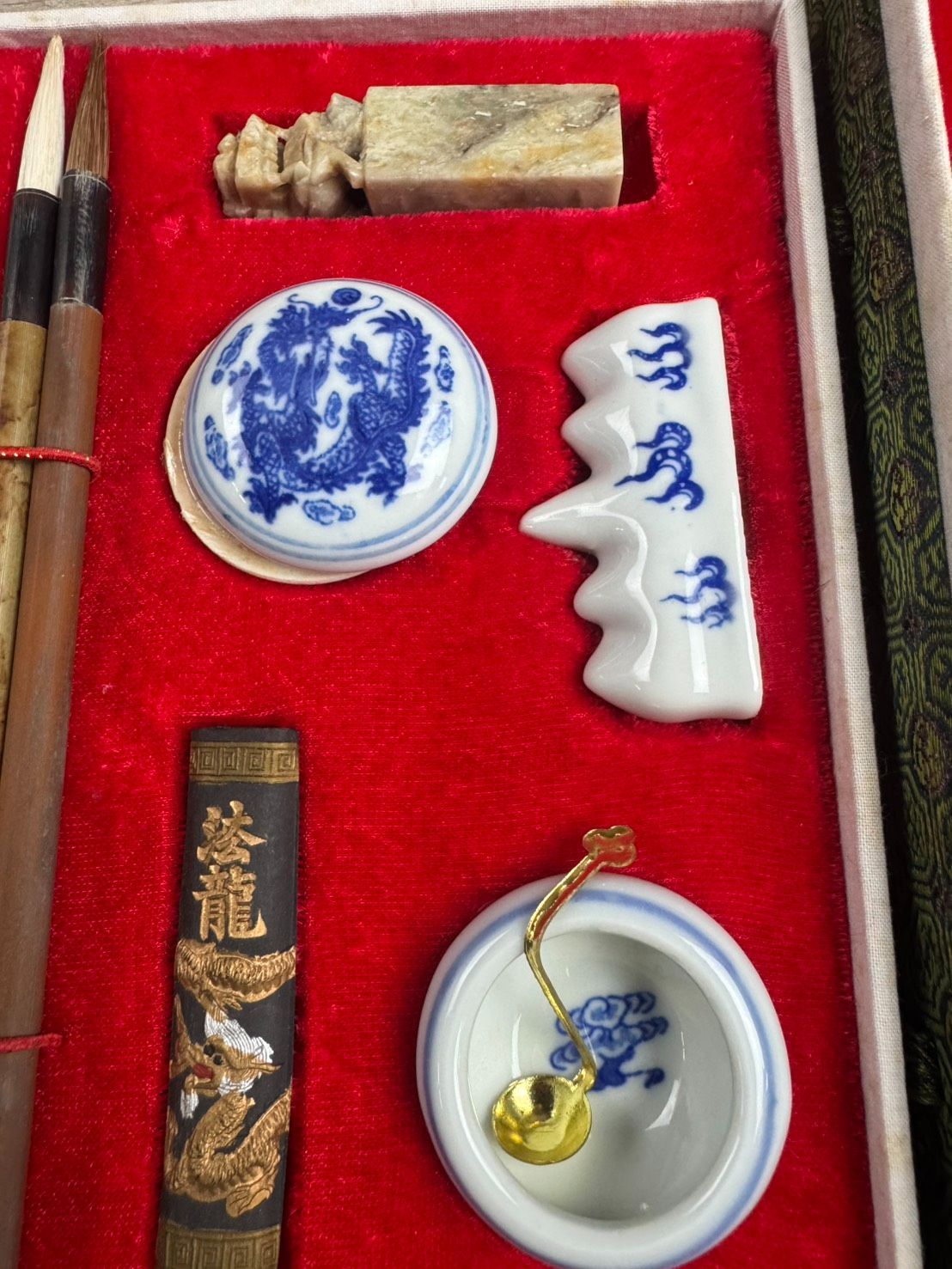 中國書道 硯箱 硯 筆 墨 印 朱肉 セット 未使用品 書道具 - メルカリ