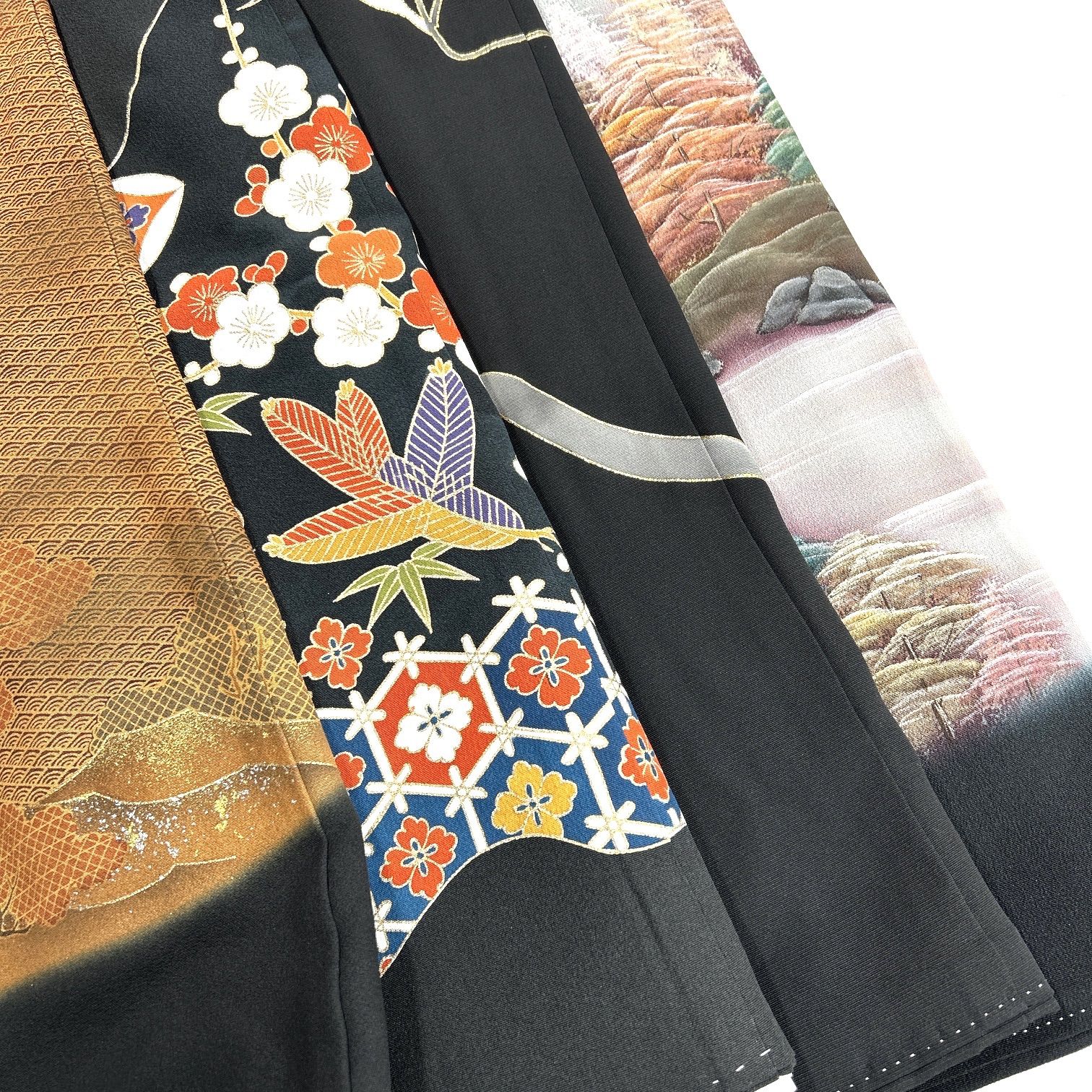 着物まとめ売り　正絹振袖4枚　留袖1枚　着用可　リメイク素材　目立った汚れなし 黒留袖 4枚 正絹 着物まとめ売り 同梱購入歓迎 リメイク用 着付け練習