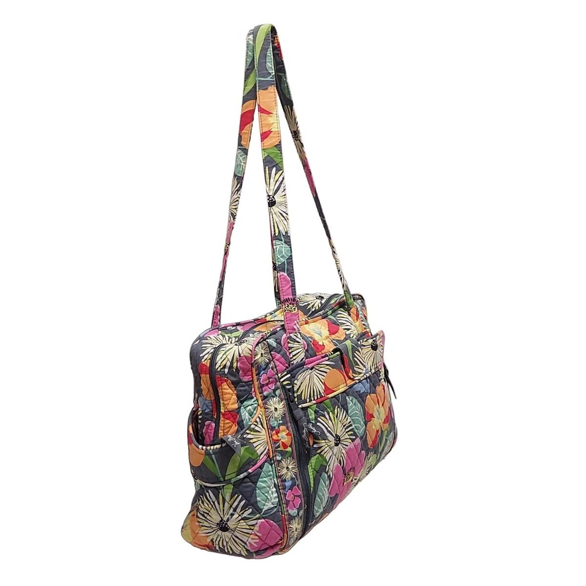 Vera Bradley(ベラブラッドリー) ボストンバッグ - ダークグレー&times;グリーン&times;マルチ 花柄/キルティング/本体ロックなし コットン