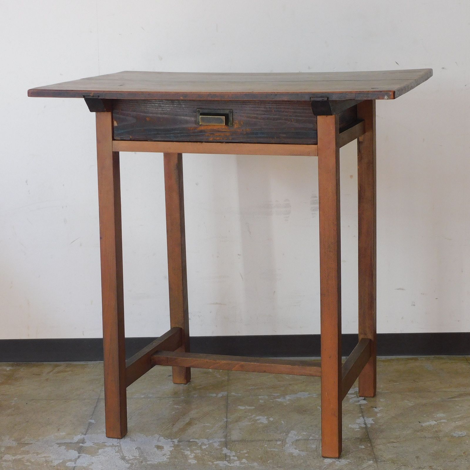 ふるいテーブル 両面 引出し付き HK a 05728 アンティーク 古道具 無垢材 カウンター 机 展示台