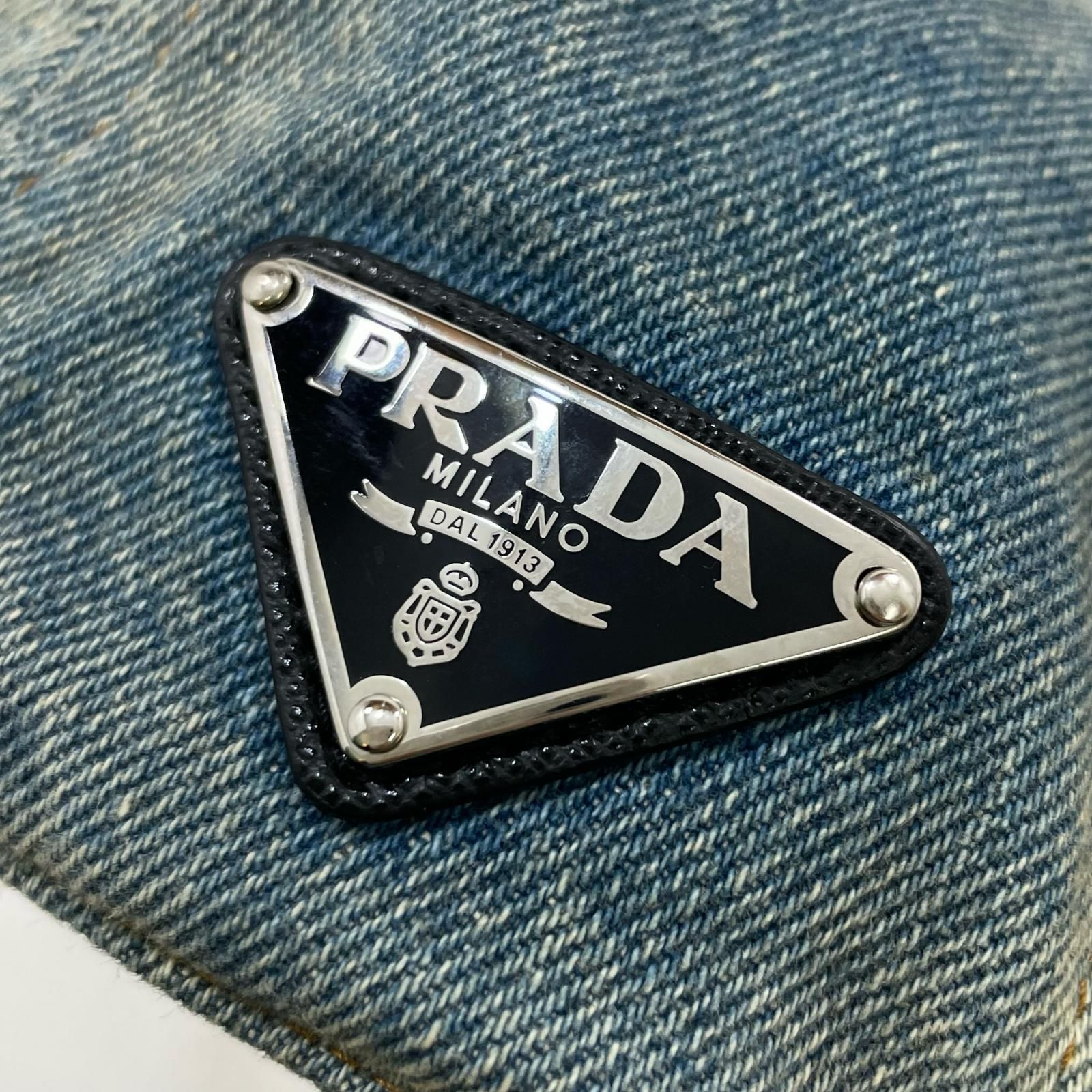  PRADA プラダ デニム キャップ 帽子 トライアングルロゴ ネイビー サイズ S ベースボールキャップ キャップ
