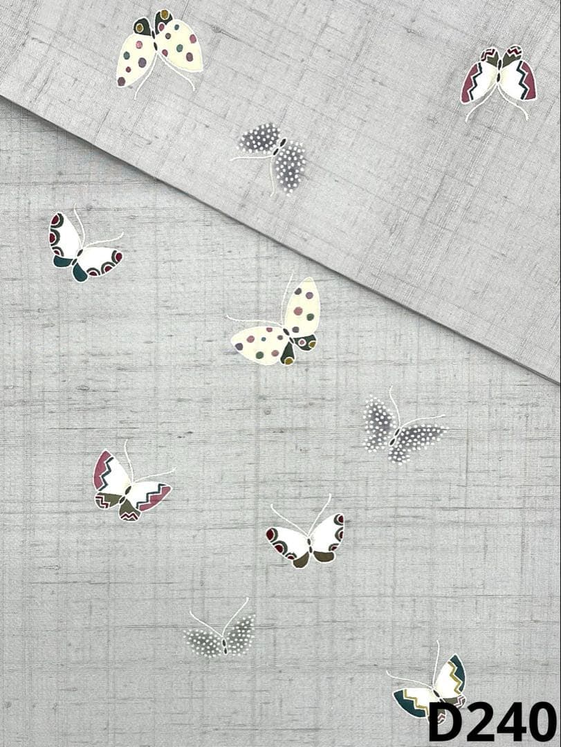 生紬 手描き 九寸名古屋帯 蝶 正絹 お太鼓柄 D 240