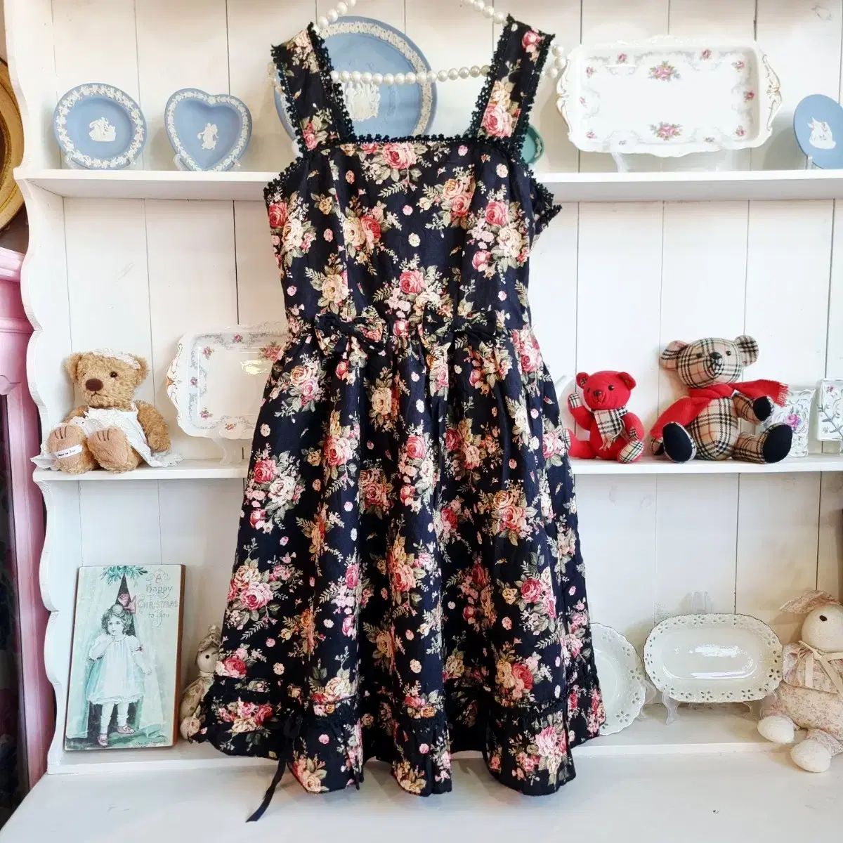 フラワー パータン ビスチェ ONE PIECE ブラック