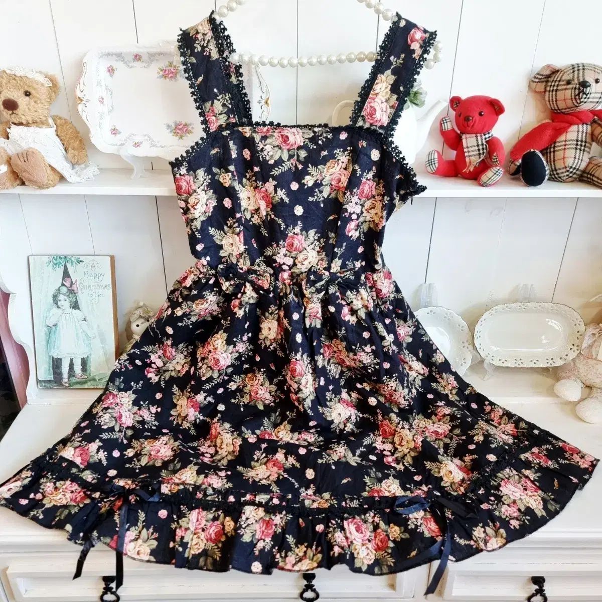 フラワー パータン ビスチェ ONE PIECE ブラック