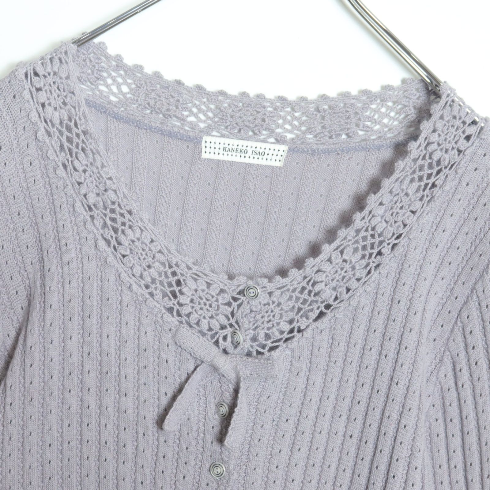 カネコイサオ☆フェミニン可愛い♪ かぎ針編み花モチーフ襟 七分袖