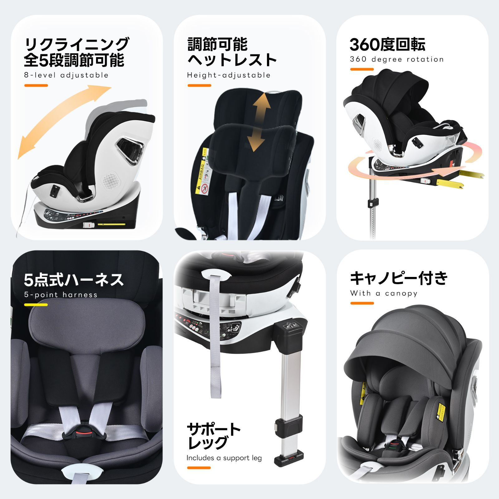 チャイルドシート 新安全基準R 129適合 新生児 ISOFIX 0歳〜12歳頃 360度回転式 40〜150 cm 広いキャノピー ジュニアシート 洗える 取付簡単 キッズシート ベビーシート 帰省 出産祝い 赤ちゃん キッズ 孫 プレゼント