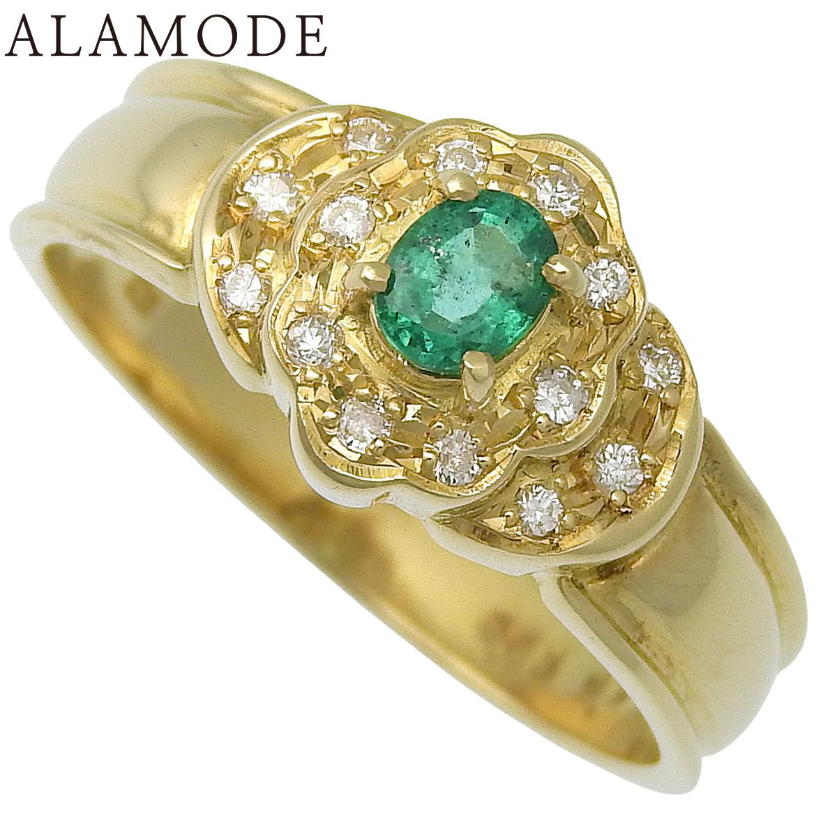 E 0.23 D 0.03 エメラルドリング イエローゴールド K 18 YG 指輪 12 52 号 グリーン レディース アラモード