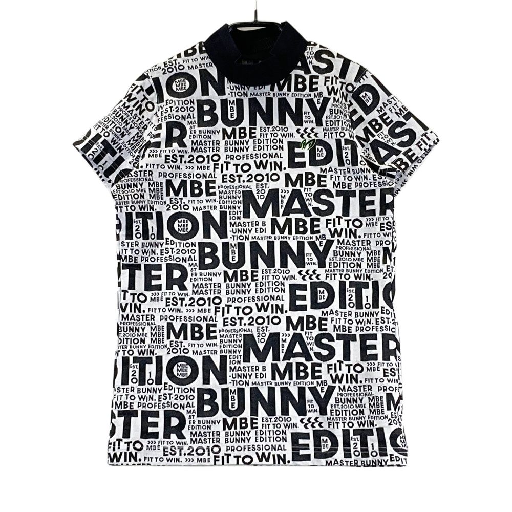 サイズ 0 MASTER BUNNY EDITION マスターバニーエディション モデル ハイネック 半袖Tシャツ ロゴ 総柄 ブラック系 ゴルフウェア レディース ストスト